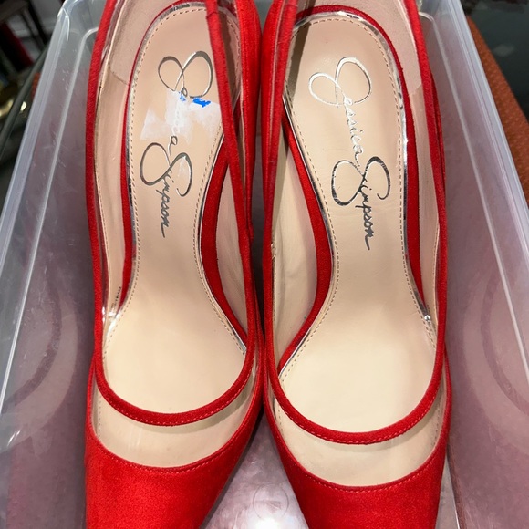 Jessica Simpson 3 1/2 inch Red Suede Heeled Pumps - Picture 2 of 7